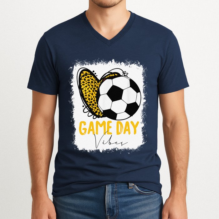 Soccer Game Day Vibes Leopard Soccer Mom Game Day V-Neck T-Shirt