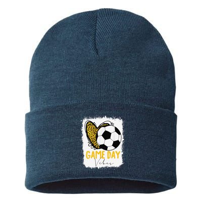 Soccer Game Day Vibes Leopard Soccer Mom Game Day Sustainable Knit Beanie