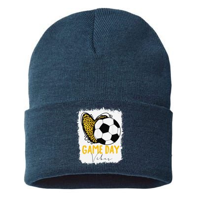 Soccer Game Day Vibes Leopard Soccer Mom Game Day Sustainable Knit Beanie