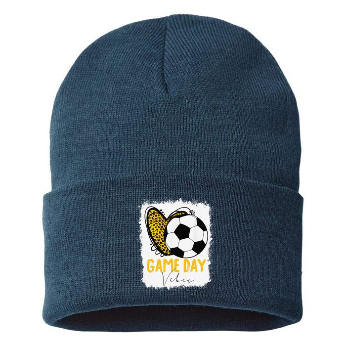 Soccer Game Day Vibes Leopard Soccer Mom Game Day Sustainable Knit Beanie