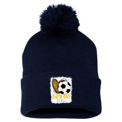 Soccer Game Day Vibes Leopard Soccer Mom Game Day Pom Pom 12in Knit Beanie