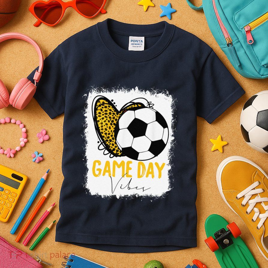 Soccer Game Day Vibes Leopard Soccer Mom Game Day Kids T-Shirt