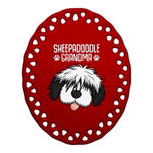 Sheepadoodle Grandma Dog Grandmother Mothers Day Ceramic Oval Ornament