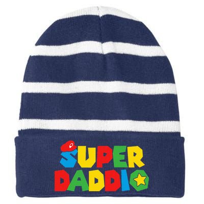 Super Gamer Dad Unleashed Celebrating Fatherly Powers Striped Beanie with Solid Band