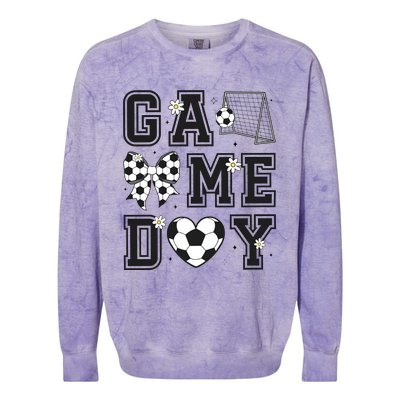 Soccer Game Day Coquette Bow Colorblast Crewneck Sweatshirt