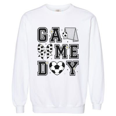 Soccer Game Day Coquette Bow Garment-Dyed Sweatshirt