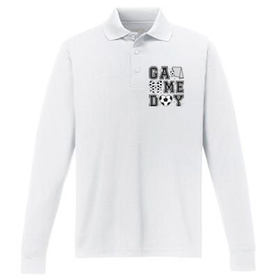 Soccer Game Day Coquette Bow Performance Long Sleeve Polo