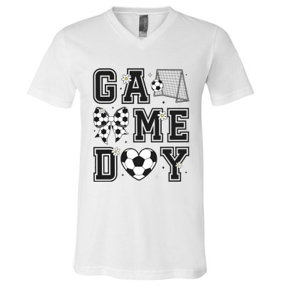 Soccer Game Day Coquette Bow V-Neck T-Shirt