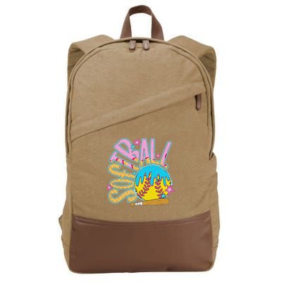 Softball Game Day Drip Ice Cream Drip Softball Cotton Canvas Backpack
