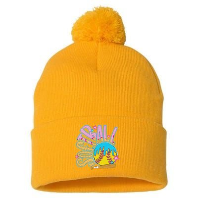 Softball Game Day Drip Ice Cream Drip Softball Pom Pom 12in Knit Beanie