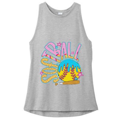 Softball Game Day Drip Ice Cream Drip Softball Ladies PosiCharge Tri-Blend Wicking Tank