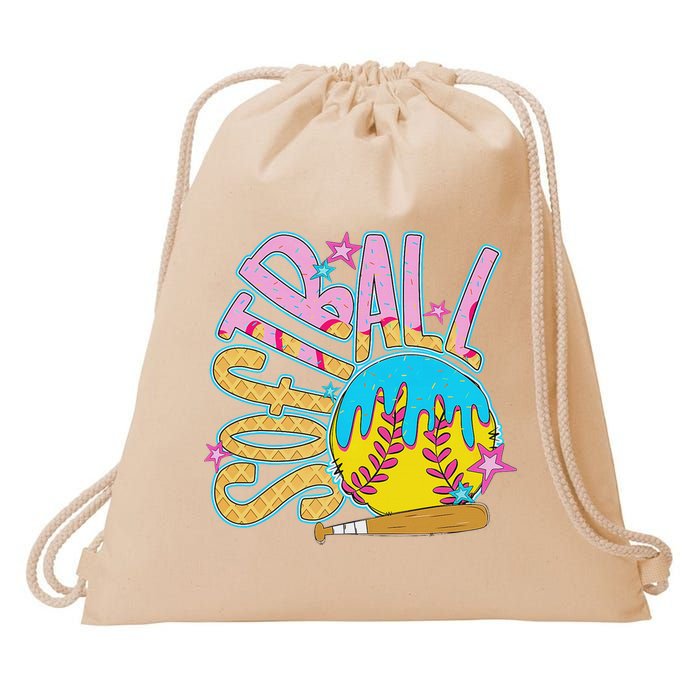 Softball Game Day Drip Ice Cream Drip Softball Drawstring Bag