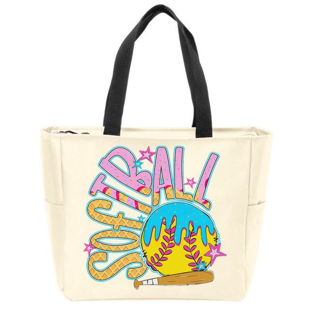 Softball Game Day Drip Ice Cream Drip Softball Zip Tote Bag