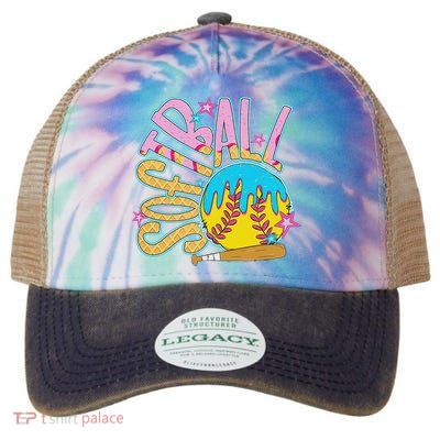 Softball Game Day Drip Ice Cream Drip Softball Legacy Tie Dye Trucker Hat