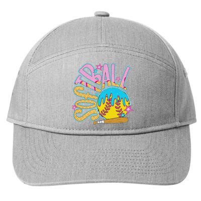 Softball Game Day Drip Ice Cream Drip Softball 7-Panel Snapback Hat