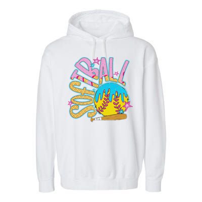 Softball Game Day Drip Ice Cream Drip Softball Garment-Dyed Fleece Hoodie