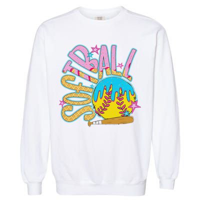 Softball Game Day Drip Ice Cream Drip Softball Garment-Dyed Sweatshirt