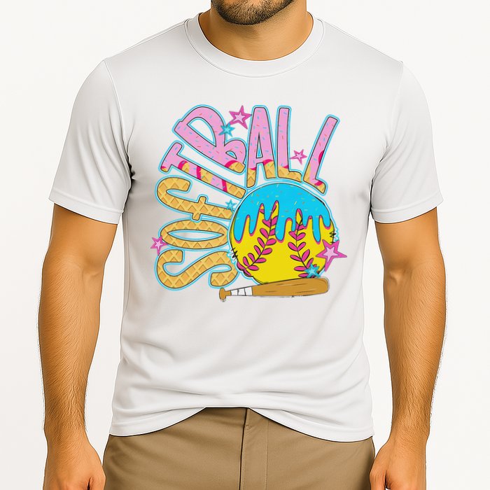 Softball Game Day Drip Ice Cream Drip Softball Cooling Performance Crew T-Shirt