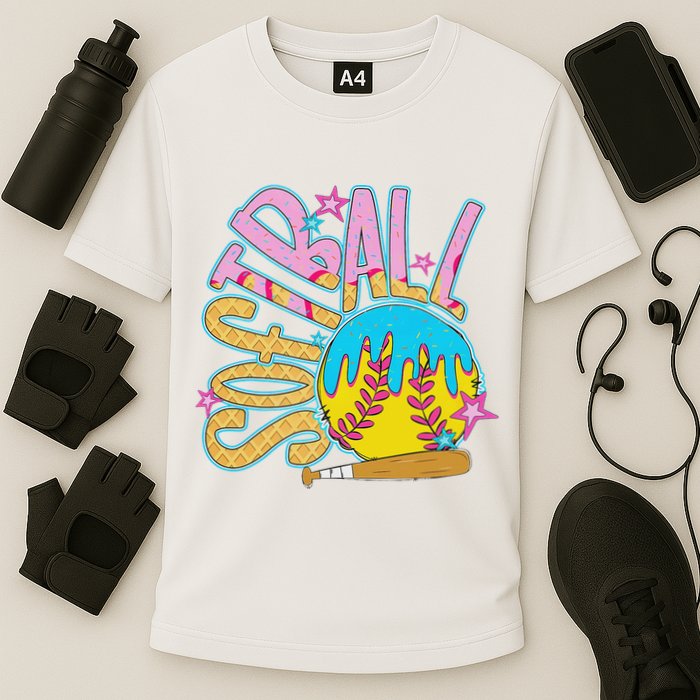 Softball Game Day Drip Ice Cream Drip Softball Cooling Performance Crew T-Shirt