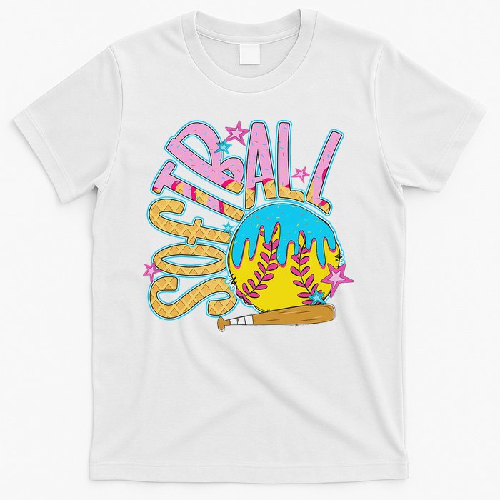Softball Game Day Drip Ice Cream Drip Softball T-Shirt