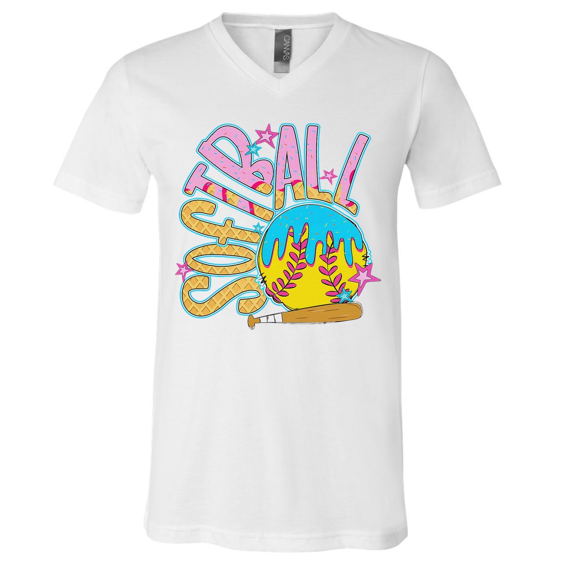 Softball Game Day Drip Ice Cream Drip Softball V-Neck T-Shirt