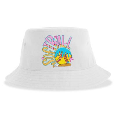Softball Game Day Drip Ice Cream Drip Softball Sustainable Bucket Hat