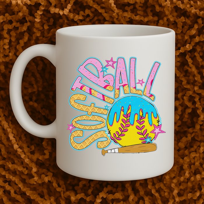 Softball Game Day Drip Ice Cream Drip Softball Mug