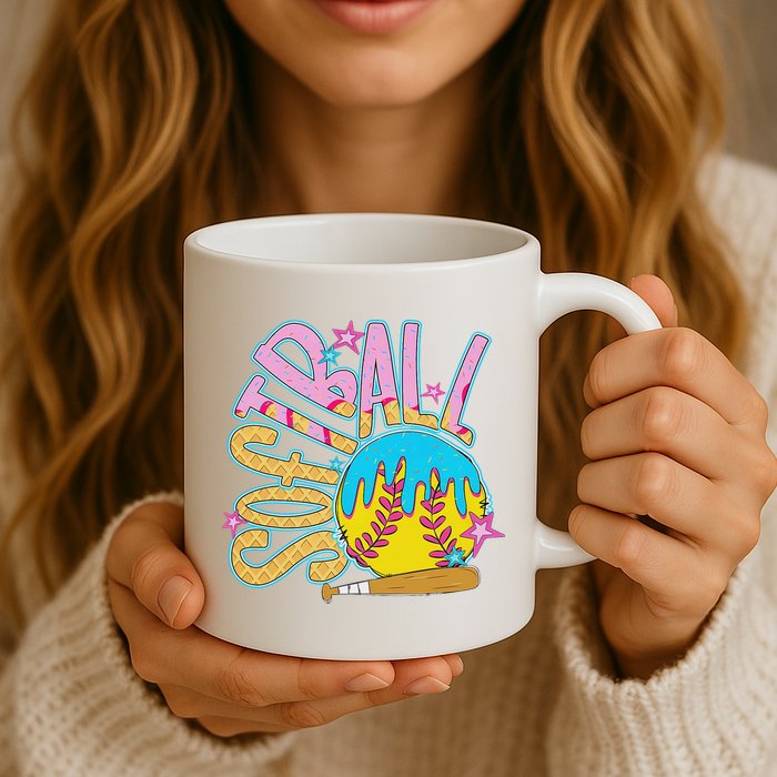 Softball Game Day Drip Ice Cream Drip Softball Mug