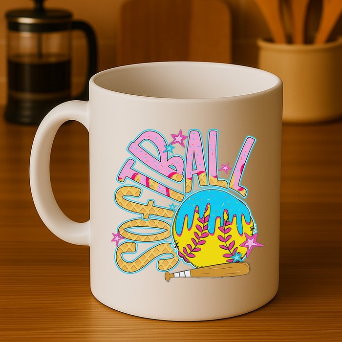 Softball Game Day Drip Ice Cream Drip Softball Mug