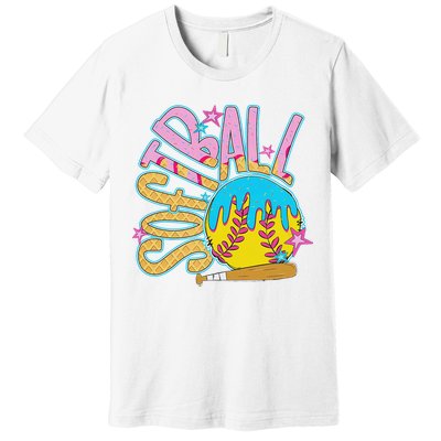 Softball Game Day Drip Ice Cream Drip Softball Premium T-Shirt