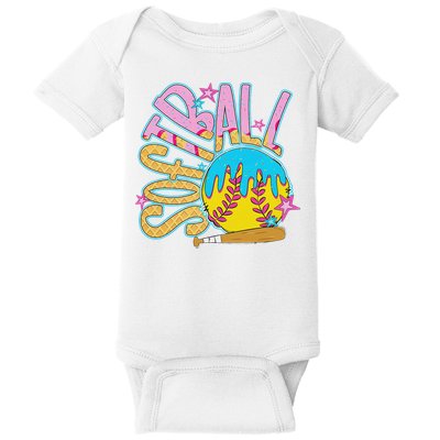 Softball Game Day Drip Ice Cream Drip Softball Baby Bodysuit