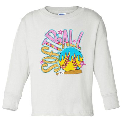 Softball Game Day Drip Ice Cream Drip Softball Toddler Long Sleeve Shirt