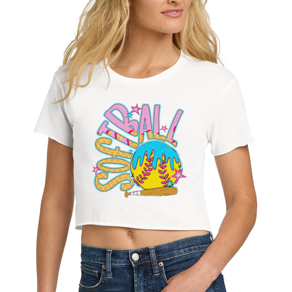 Softball Game Day Drip Ice Cream Drip Softball Women's Crop Top Tee