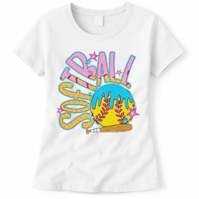 Softball Game Day Drip Ice Cream Drip Softball Womens T-Shirt