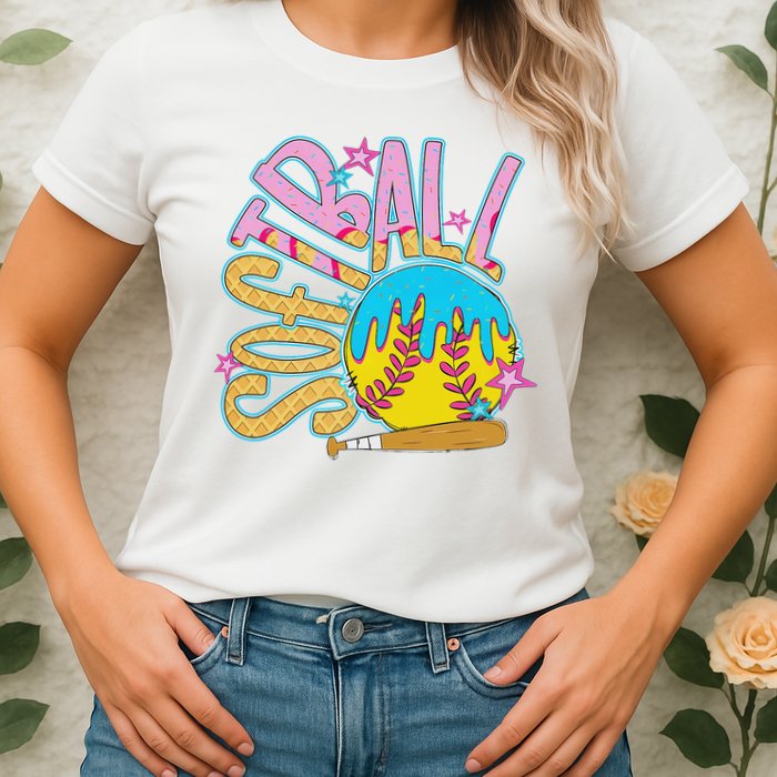 Softball Game Day Drip Ice Cream Drip Softball Womens T-Shirt