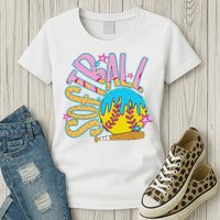 Softball Game Day Drip Ice Cream Drip Softball Womens T-Shirt