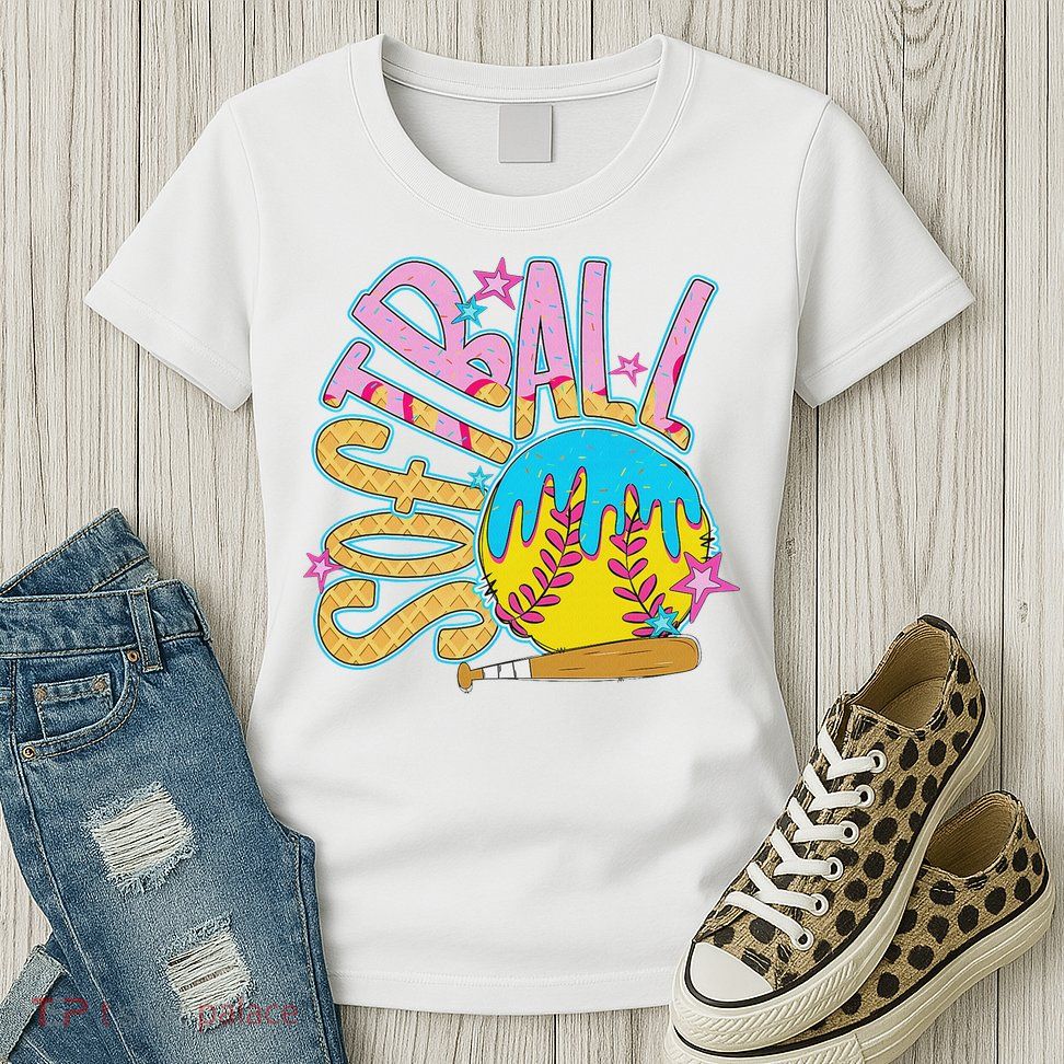 Softball Game Day Drip Ice Cream Drip Softball Womens T-Shirt