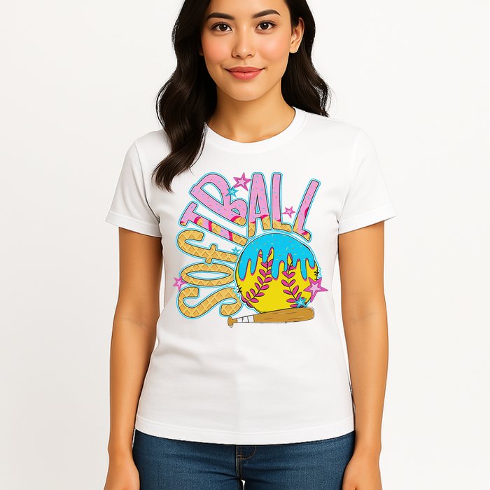 Softball Game Day Drip Ice Cream Drip Softball Womens T-Shirt