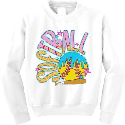 Softball Game Day Drip Ice Cream Drip Softball Kids Sweatshirt