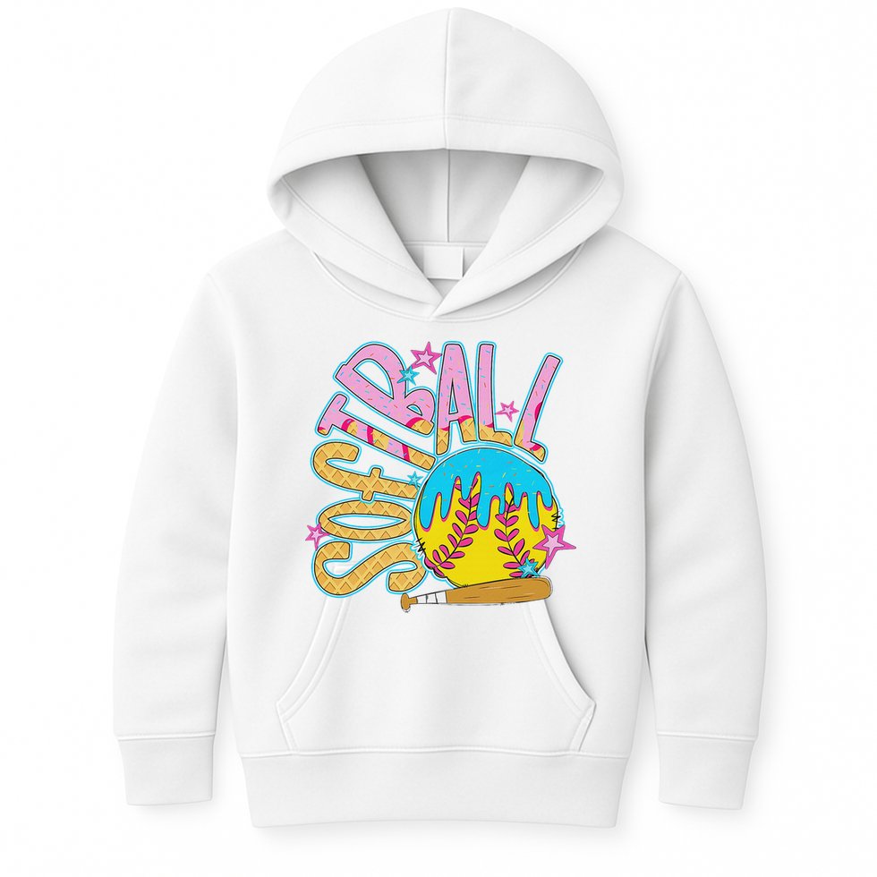 Softball Game Day Drip Ice Cream Drip Softball Kids Hoodie