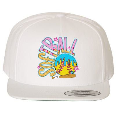 Softball Game Day Drip Ice Cream Drip Softball Wool Snapback Cap