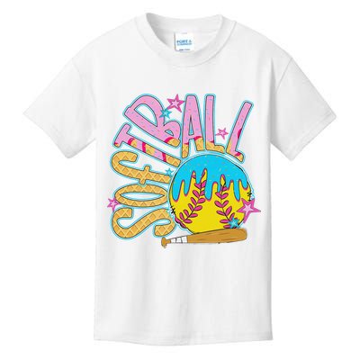 Softball Game Day Drip Ice Cream Drip Softball Kids T-Shirt