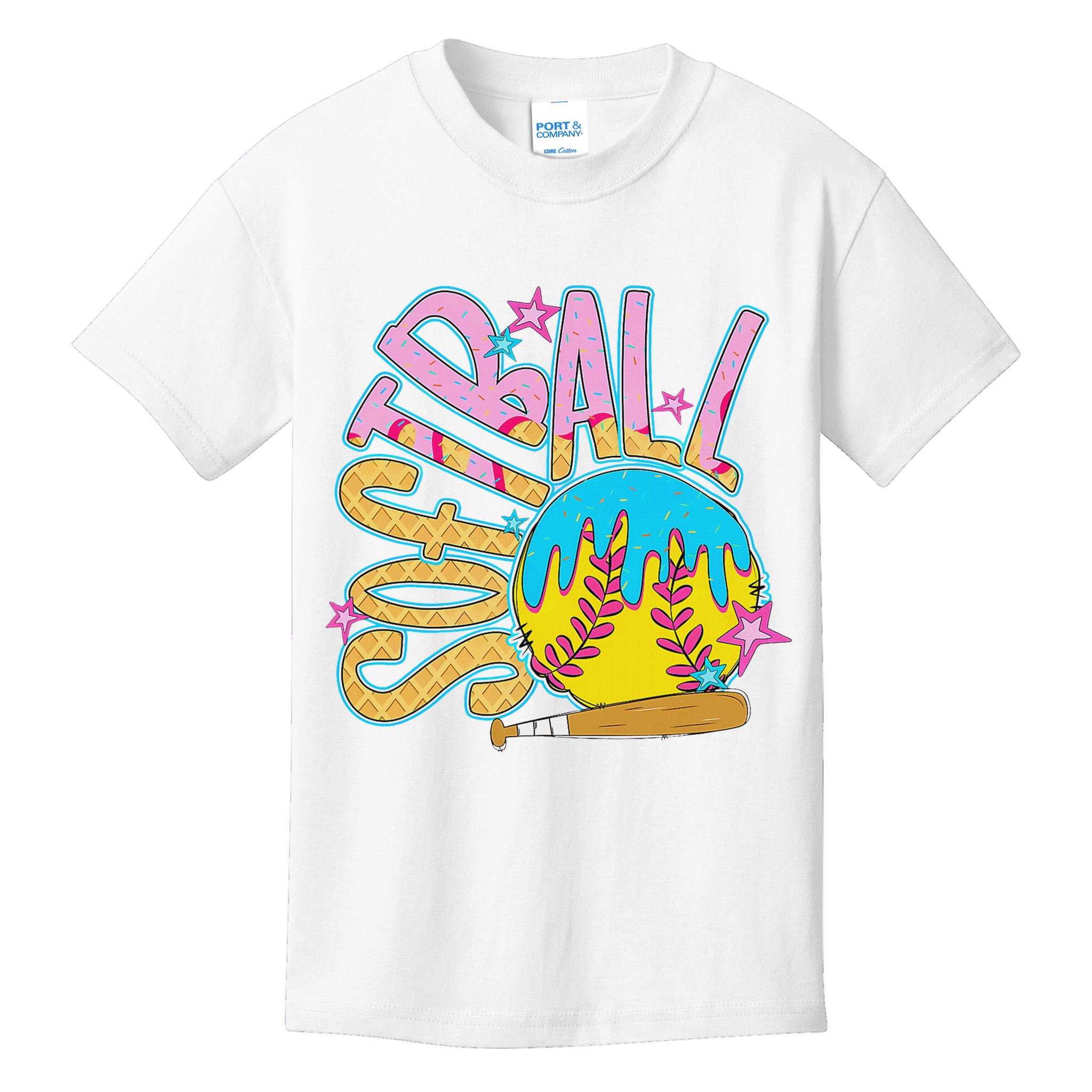 Softball Game Day Drip Ice Cream Drip Softball Kids T-Shirt