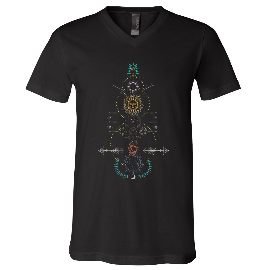 Sacred Geometry Earth Sun And Moon V-Neck T-Shirt