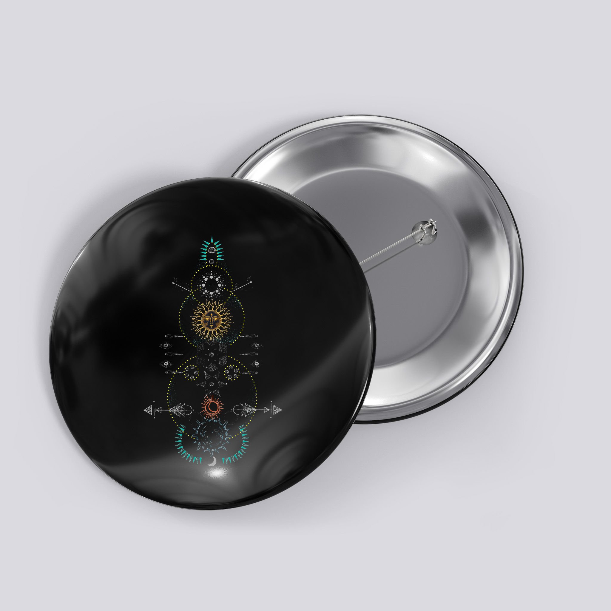 Sacred Geometry Earth Sun And Moon Button