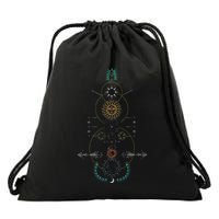 Sacred Geometry Earth Sun And Moon Drawstring Bag