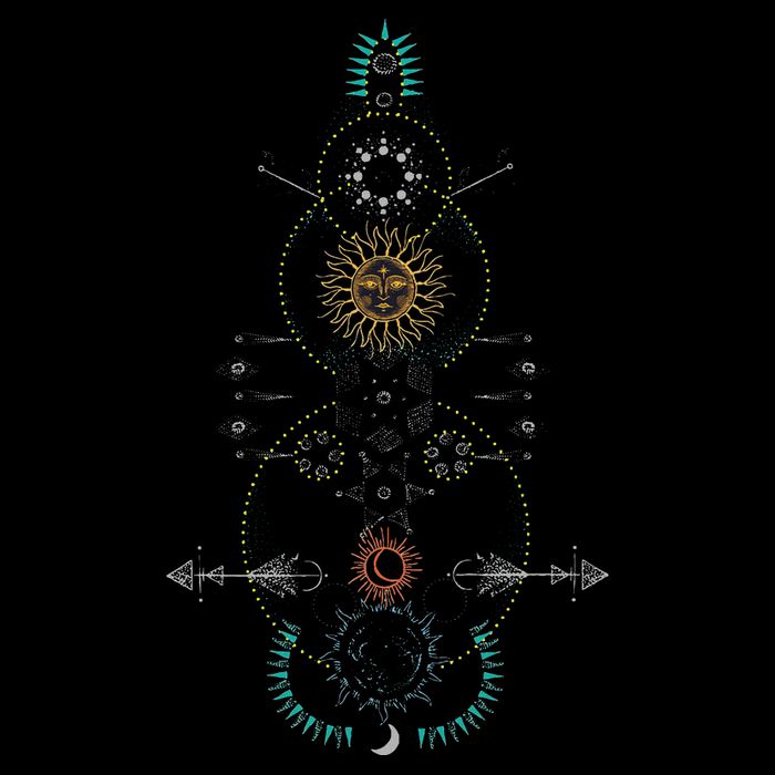 Sacred Geometry Earth Sun And Moon Drawstring Bag