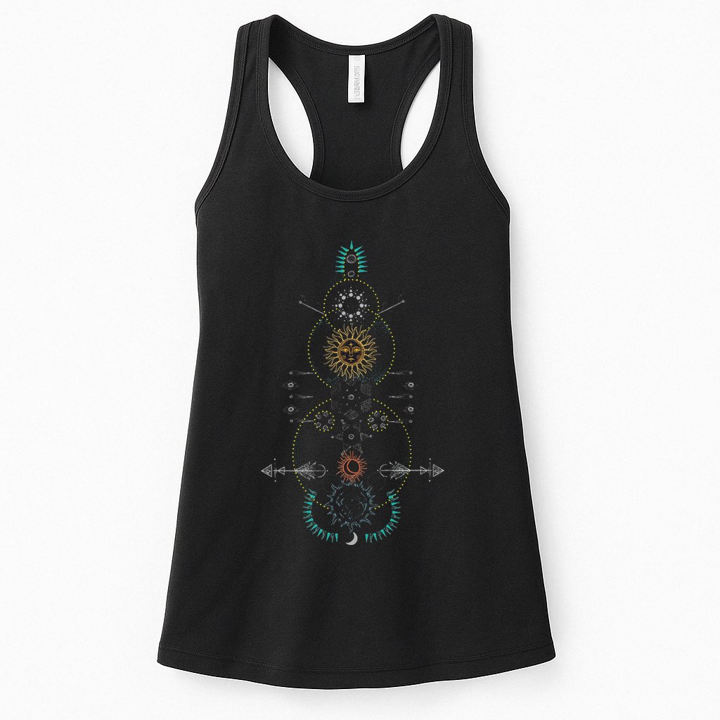 Sacred Geometry Earth Sun And Moon Womens Tank Top