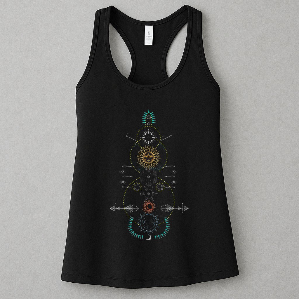 Sacred Geometry Earth Sun And Moon Womens Tank Top