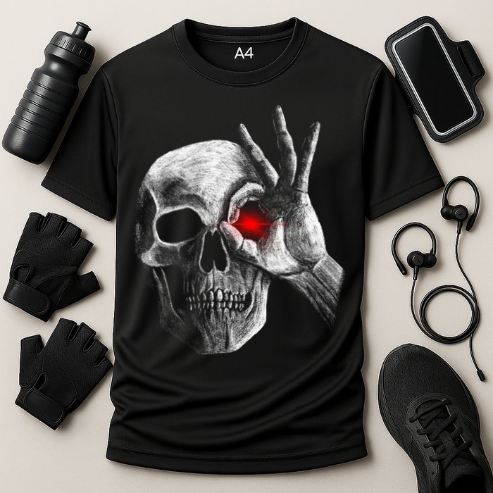 Skeleton Glowing Eye Cooling Performance Crew T-Shirt